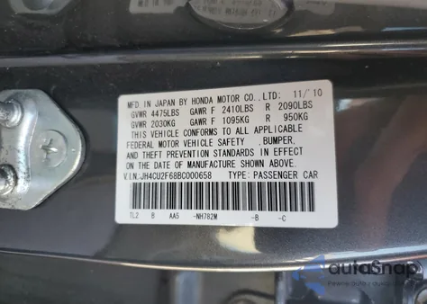 2011 Acura Tsx from USA, damaged, VIN JH4CU2F68BC000658